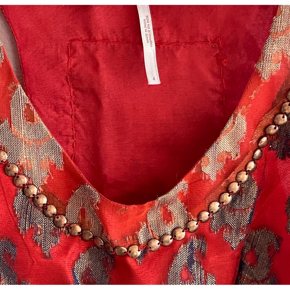 Free People Mini Dress Red Bronze Metallic Sleeveless Dress NWT SZ 4 - Picture 9 of 14